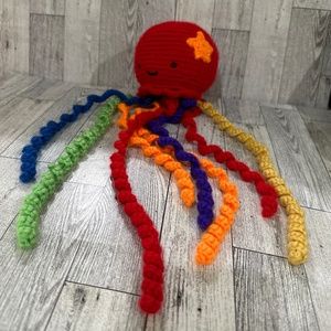 Handmade crochet red colorful octopus plush toy